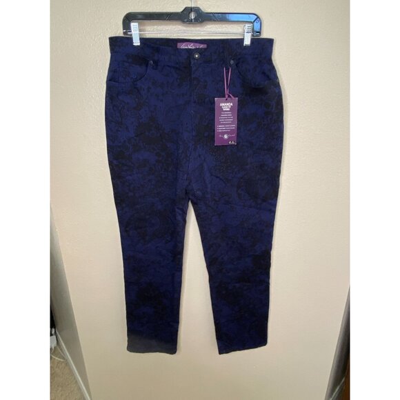 Gloria Vanderbilt Amanda Classic Tapered Jeans 14 Navy Paisley Stretch Denim NEW - Picture 2 of 9